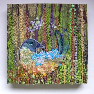 Underbrush Bird embroidered wall art by artist Nicky Perryman