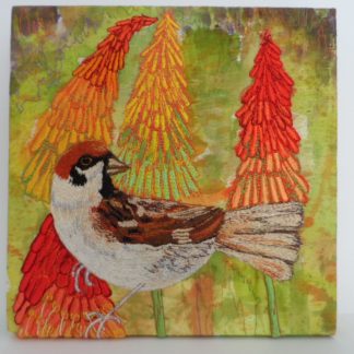 Sparrow embroidery by artist Nicky Perryman