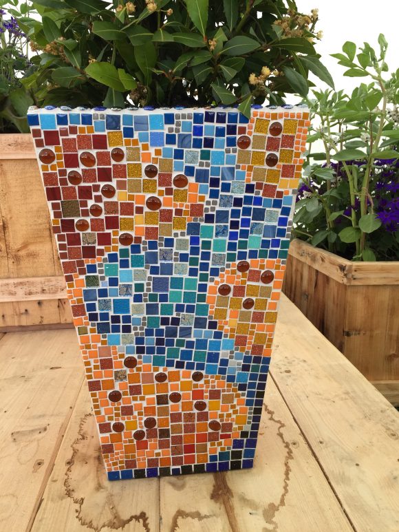 mosaic pot by Nicky Perryman at RHS Spring Festival Malvern