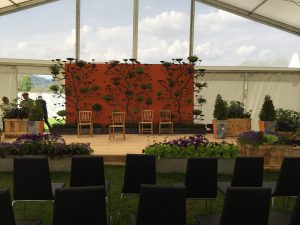 The Festival Theatre RHS Spring Festival Malvern with mosaic pots