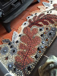 mosaic hearth in progress by Nicky Perryman textile and mosaic artist