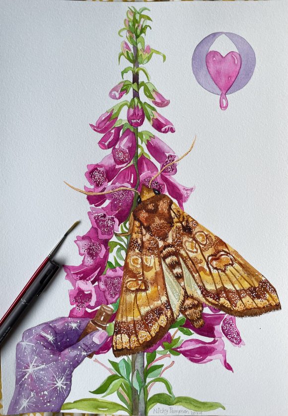 Foxgloves watercolour painting by artist Nicky Perryman