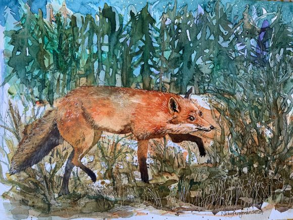 Forest Fox watercolour painting by artist Nicky Perryman