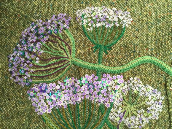 Green Umbels embroidery by artist Nicky Perryman