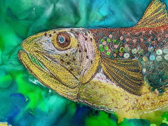 Embroidered trout by artist Nicky Perryman